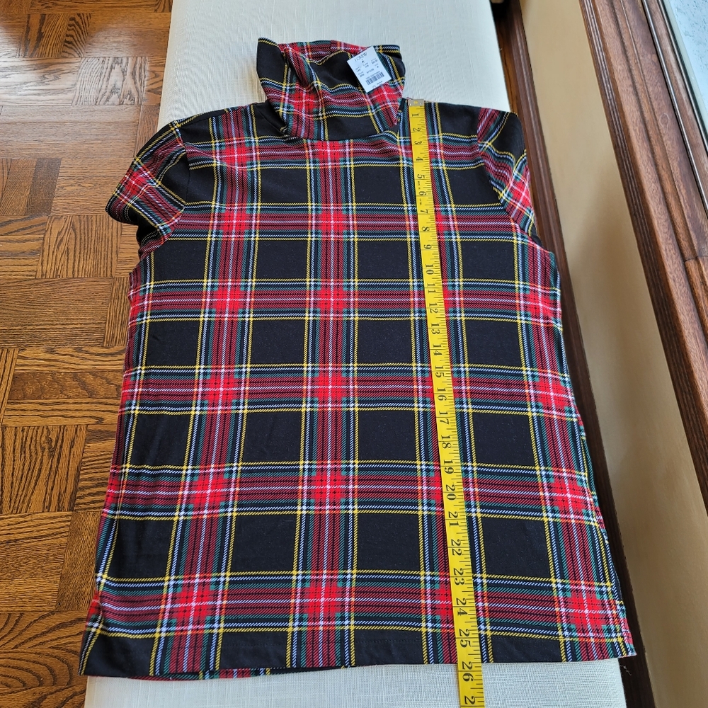 New! J.Crew sz Medium M Printed tissue turtleneck Black Tartan plaid Top NWT - Picture 3 of 12